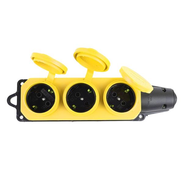 Розетка переносная тройная 2P+PE Stekker Одри с крышкой желтый RST16-23-44-6 49407