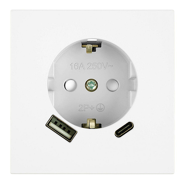 Розетка 1-местная з/ш с/з 16А + USB + Type C (механизм) Stekker 250В 20W Мия RST16-3119-01 белая магнолия 50438