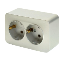 Розетка двойная 2P+PE Stekker София серебро MST16-12-03 49328