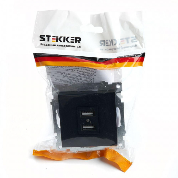 Розетка 2хUSB Stekker Катрин черный GLS10-7115-05 39616 Розетка 2хUSB Stekker Катрин черный GLS10-7115-05 39616