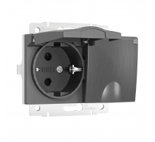 Розетка двойная влагозащищенная с заземлением с защитной крышкой и шторками Werkel графит рифленый W5071206 4690389178139