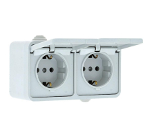 Блок розетка-розетка 16А с/з с крышкой IP44 белая Прага EKF PROxima EKRR16-050-10-440
