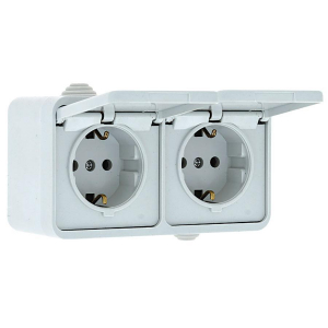 Блок розетка-розетка 16А с/з с крышкой IP44 белая Прага EKF PROxima EKRR16-050-10-440