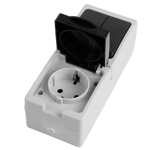 Блок вертикальный: розетка 1-местная с/з + выключатель 2-клавишный STEKKER, PST16-11-54/10-121-54, серый/графит 49726