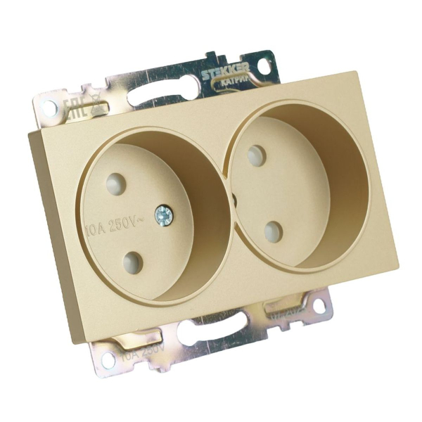 Розетка двойная 2P Stekker Катрин со шторками золото GLS10-7113-08 49225