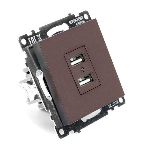 Розетка двухместная USB Stekker Катрин шоколад GLS10-7115-04 49027