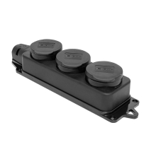 Розетка (колодка) трехместная с защит. крышками каучуковая 230В 2P+PE 16A IP44 EKF Марс RPS-015-16-230-44