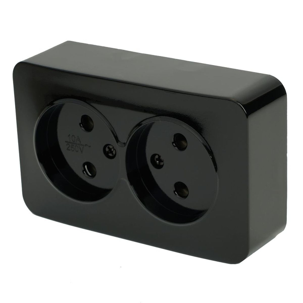 Розетка двойная 2P Stekker София черный MST10-12-02 49315
