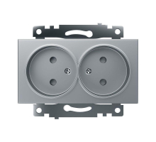 Розетка двойная 2P Stekker Катрин со шторками серебро GLS10-7113-03 39583