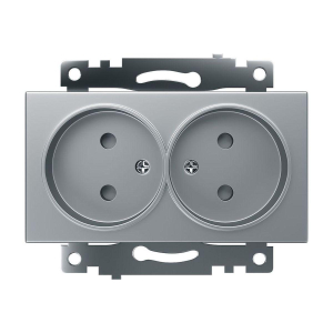 Розетка двойная 2P Stekker Катрин со шторками серебро GLS10-7113-03 39583