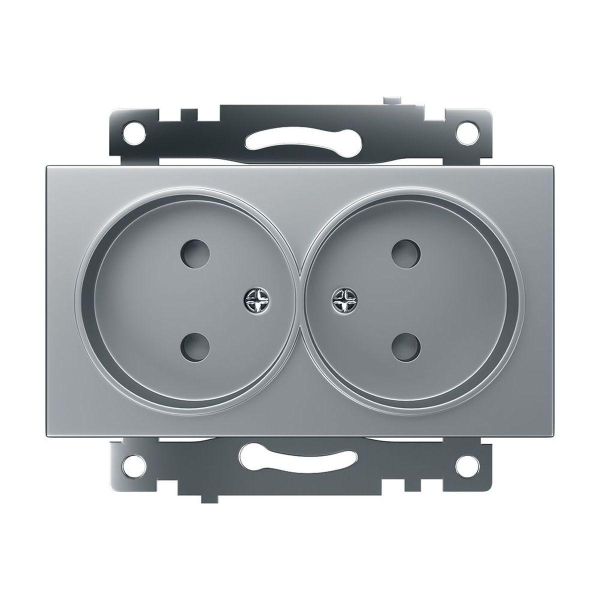 Розетка двойная 2P Stekker Катрин со шторками серебро GLS10-7113-03 39583