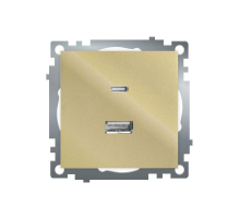 Розетка 2-местная USB + type C (механизм), 250В, 3А, max 20W, STEKKER, GLS10-7116-08, серия Катрин, золото 50053
