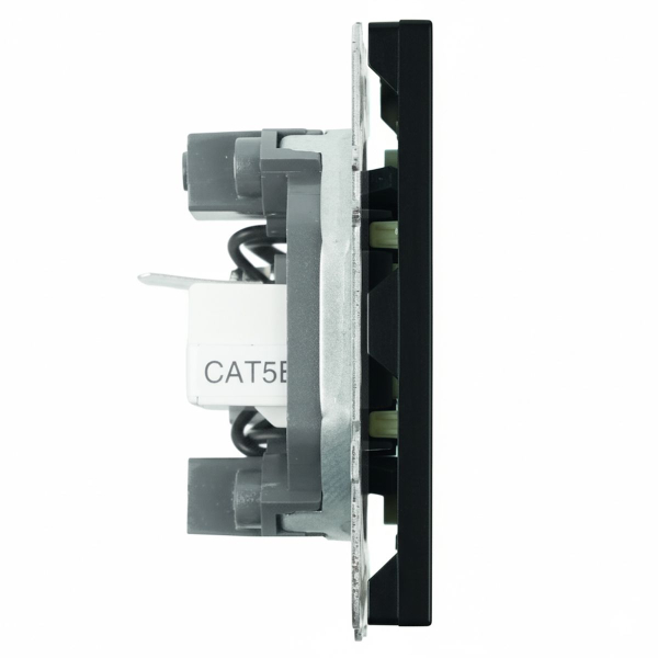 Розетка TV + компьютерная RJ-45 (механизм), STEKKER, RST00-5106-05, серия Эмили, черный уголь, soft touch 49846