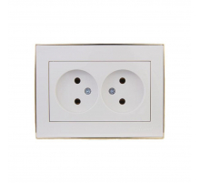 Розетка 2-ая без зазем. Lezard Rain белая с бок. вст. золото 703-0226-128