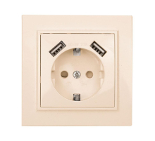 Минск Розетка 1-местная СП с/з 16А бежевая с защ. штор. с 2 USB 2,1А EKF ERR16-028-200-2USB