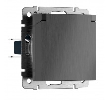 Розетка влагозащищенная с заземлением с защитной крышкой и шторками Werkel N графит рифленый W1171204 4690389213076