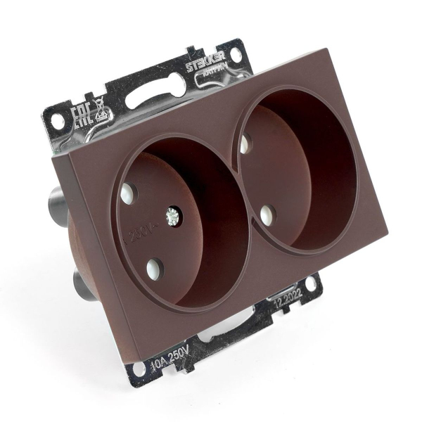 Розетка двухместная с защитной шторкой Stekker Катрин шоколад GLS10-7113-04 49026