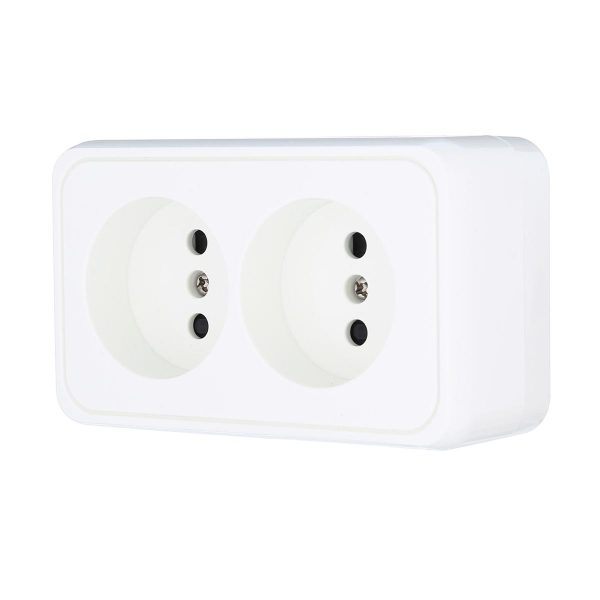 Розетка LK Studio двойная открытой установки без заземляющих контактов с защитными шторками (белый) 813604