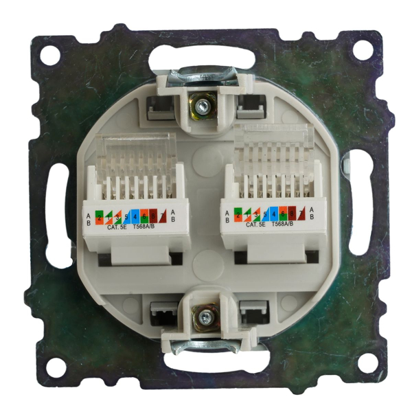 Розетка компьютерная 2-местная RJ-45 (механизм) Stekker GLS00-7109-03 Катрин, серебро 50005