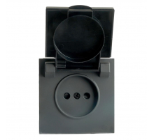 RST16-5113-05 Розетка 1-местная с крышкой с защ. штор STEKKER, б/з, 250В, 16А, серия Эмили, RST16-5113-05, черный уголь, soft touch 49852