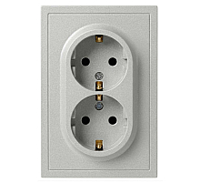 Розетка ЭРА Galaxy 15-2104-03 с заземлением двойная 2X2P+E Schuko 16А-250В IP20 алюминий Б0070681