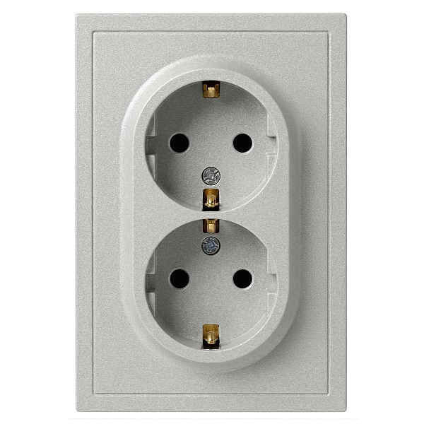 Розетка ЭРА Galaxy 15-2104-03 с заземлением двойная 2X2P+E Schuko 16А-250В IP20 алюминий Б0070681