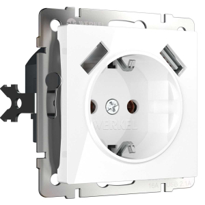 Розетка с заземлением, шторками и USBх2 Werkel белый W1171501 4690389155345