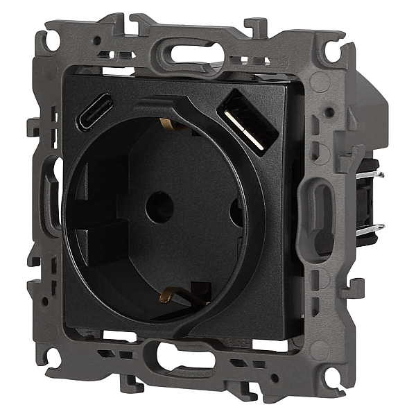 Розетка ЭРА Серия 12 12-4108-12 2P+E 16A-250В со шторками с USB type-A+C 5В-3А графит Б0067700