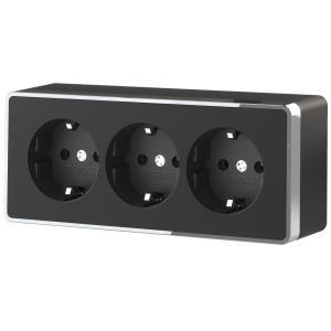 Розетка тройная с/з со шторками Werkel Gallant черный/хром W5073135 4690389163890