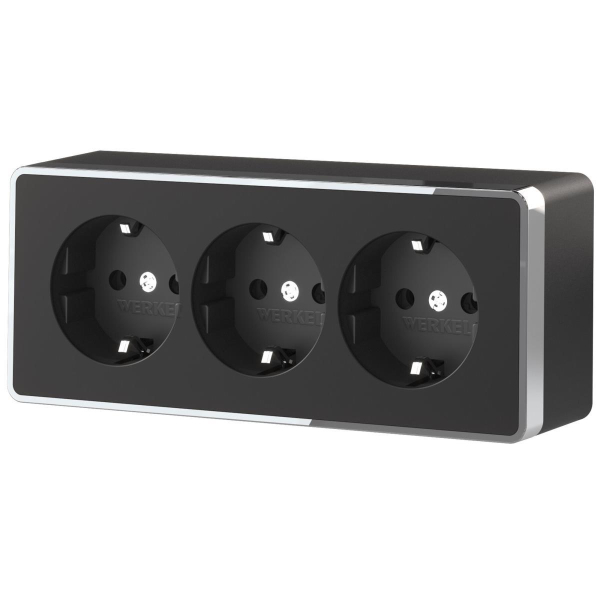 Розетка тройная с/з со шторками Werkel Gallant черный/хром W5073135 4690389163890