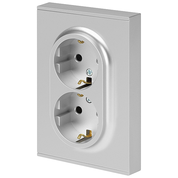 Розетка ЭРА Arktik 16-2105-03 двойная с заземлением 2X2P+E Schuko со шторками 16А-250В алюминий Б0070456