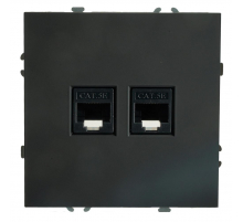 Розетка компьютерная 2-местная RJ-45 (механизм), STEKKER, серия Эмили, RST00-5111-05, черный уголь, soft touch 49848