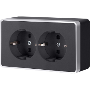 W5072134/ Розетка двойная с заземлением Gallant (черный с серебром)
