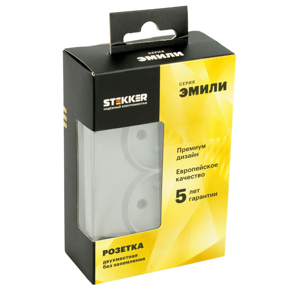 Розетка 2-местная с защитной шторкой, STEKKER, б/з, 250В, 16А, серия Эмили, RST16-5116-10 , платиново-серый, soft touch 49955