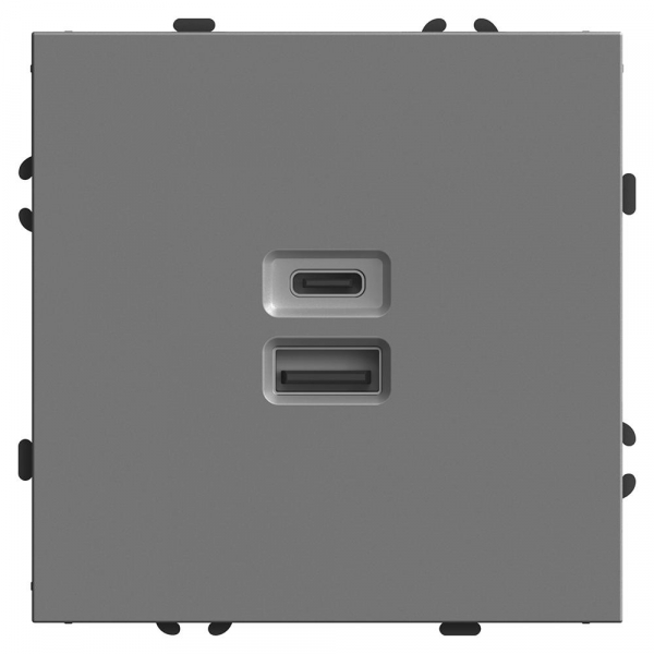 Розетка 2-местная USB + Type C (механизм), STEKKER, 250В, 20W, серия Эмили, RST10-5115-10, платиново-серый, soft touch 49957