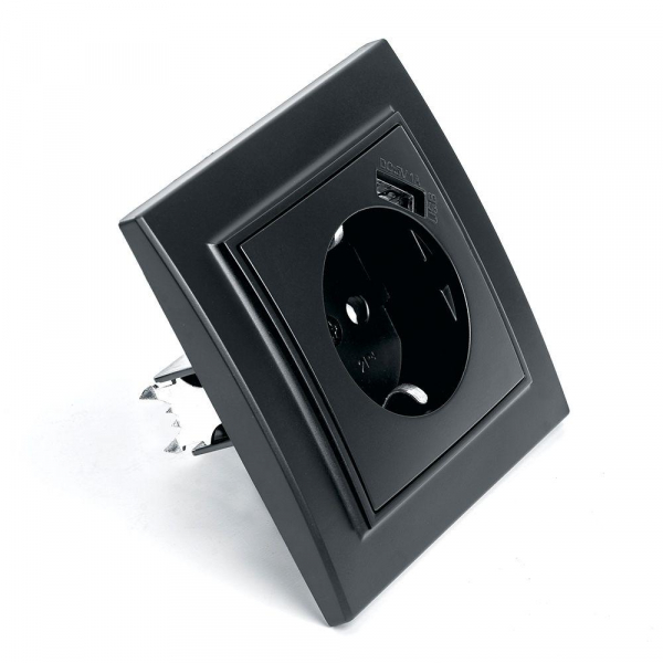 Розетка 2P+PE/USB Stekker Эрна со шторками черный PST16-9011-03 39480 Розетка 2P+PE/USB Stekker Эрна со шторками черный PST16-9011-03 39480