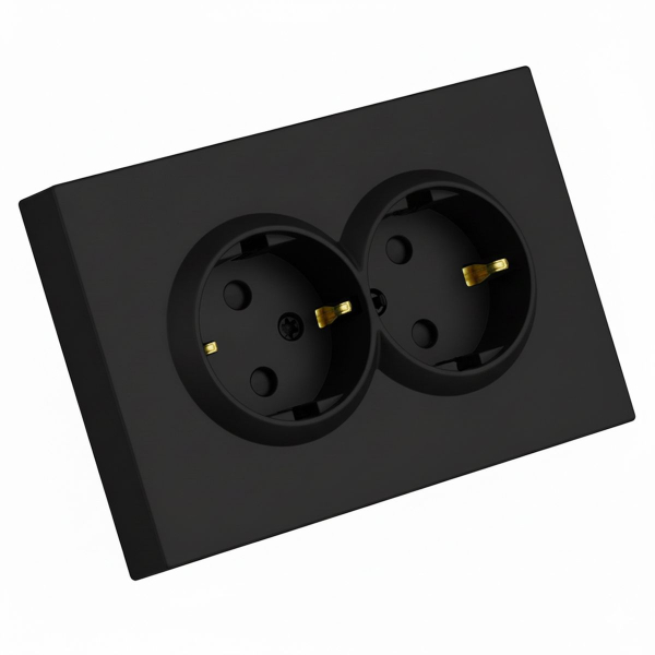 Розетка 2-местная с защитной шторкой STEKKER, с/з, 250В, 16А, серия Эмили, RST16-5114-05, черный уголь, soft touch 49856