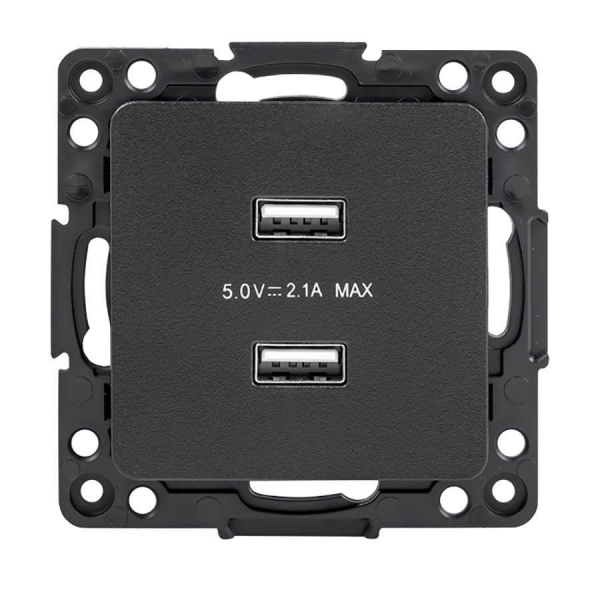 Стокгольм Механизм Розетки USB 2-местной 2,1А черный EKF PROxima EZR16-028-10-2USB