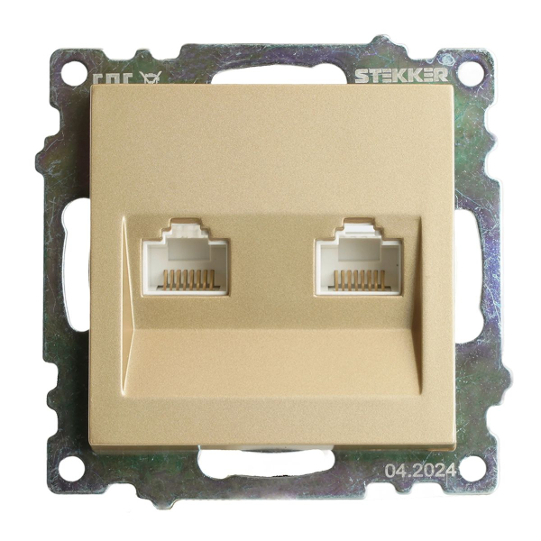 Розетка компьютерная 2-местная RJ-45 (механизм) Stekker GLS00-7109-08 Катрин, золото 50009