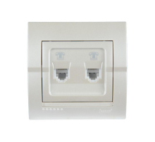 Розетка 2-ая телефонная евро Lezard Deriy белый жемчуг 702-3030-138