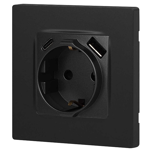 Розетка ЭРА Серия 12 12-4108-12 2P+E 16A-250В со шторками с USB type-A+C 5В-3А графит Б0067700