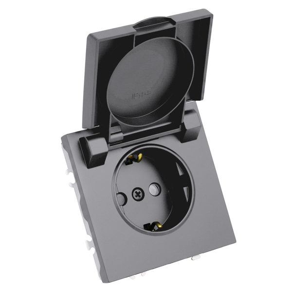 Розетка 1-местная с крышкой с защ. штор, STEKKER, с/з, 250В, 16А, серия Эмили, RST16-5112-10, платиново-серый, soft touch 49959