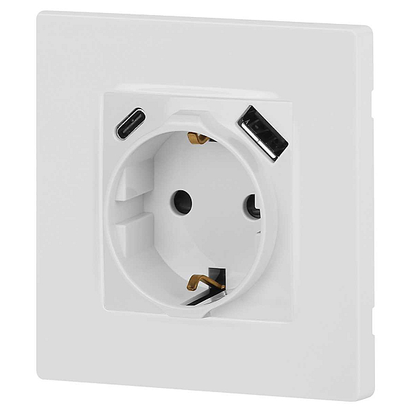 Розетка ЭРА Серия 12 12-4108-01 2P+E 16A-250В со шторками с USB type-A+C 5В-3А белый Б0067752