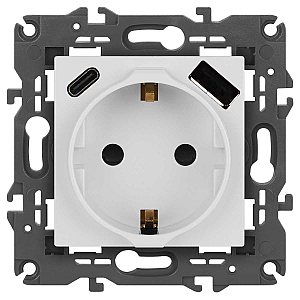 Розетка ЭРА Elegance 14-4108-01 2P+E 16A-250В со шторками с USB type-A+C 5В-3А белый Б0067736