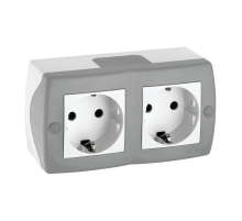 Розетка 2К+З двойная Mono Electric Octans IP20 16A 250V винтовое подключение бело-серый 104-020007-120