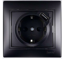 Розетка с зазем. + USB-разъём Lezard Mira черная 701-4242-181