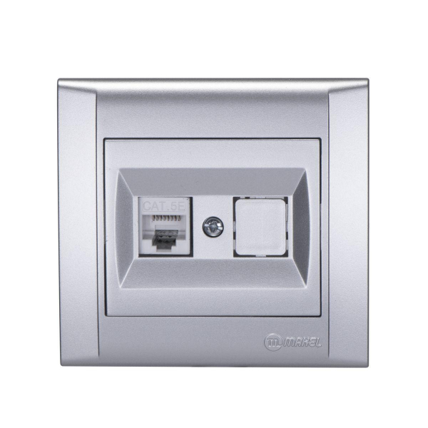 Розетка Makel компьютерная+гнездо СП Defne 16А IP20 CAT 5 сереб. 42065035 Розетка Makel компьютерная+гнездо СП Defne 16А IP20 CAT 5 сереб. 42065035