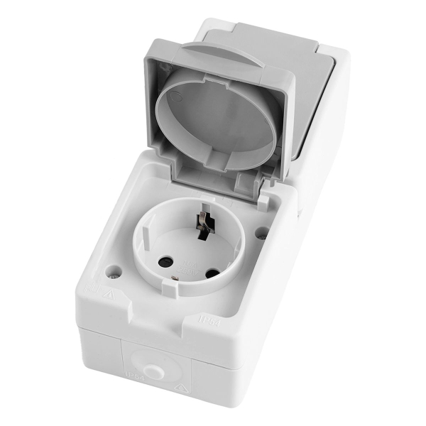 Вертикальная розетка 2-местная с крышкой с/з STEKKER PST16-12-54, пластик АВS, 250В, 16А, IP54, серый/графит 49724