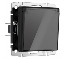 Розетка с заземлением, крышкой, шторками Werkel графит акрил W1171248 4690389197734