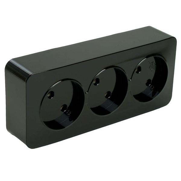 Розетка тройная 2P Stekker София черный MST10-13-02 49317